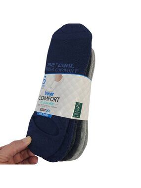 32 Degrees Cool Men's No Show Socks 6-Pack Cooling Mesh Soft Cushion Navy/Gray L